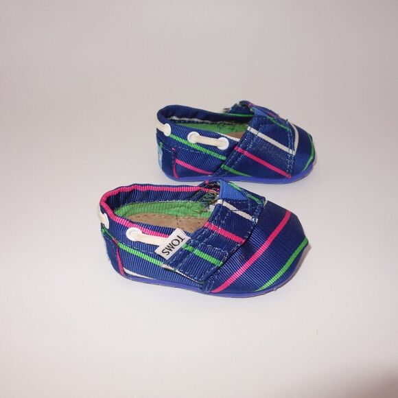 NEW Toms Shoes Blue Purple Stripe Size T2 2 Walkers Baby Infant Girls - Picture 5 of 7